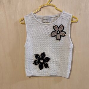 Industry White Crochet Tank Top with Black Floral Accents. Small
